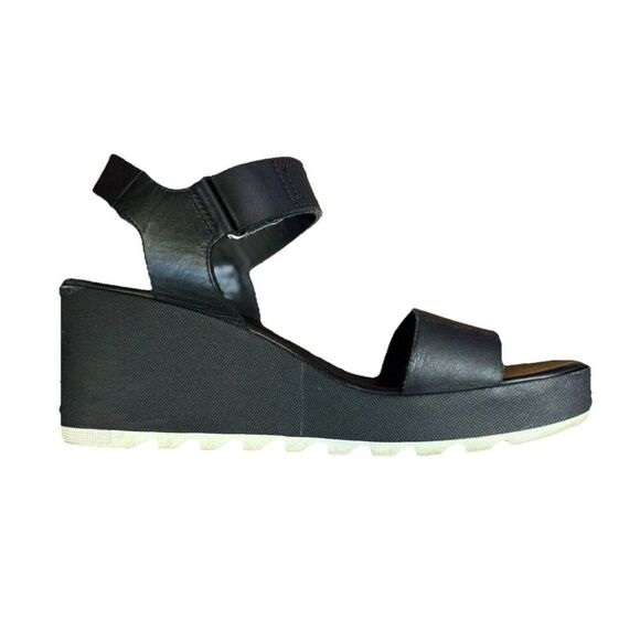 Sorel Cameron Wedge Sandal Women’s Size 10 Black Leather Classic Espadrille - Picture 7 of 12